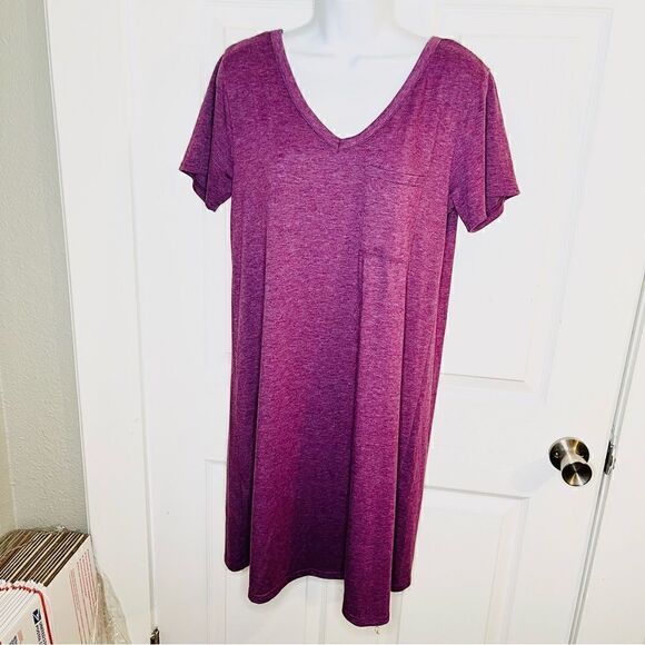 Yelete Criss Cross Back TShirt Dress Swing Athletic VNeck Purple S - Picture 2 of 8